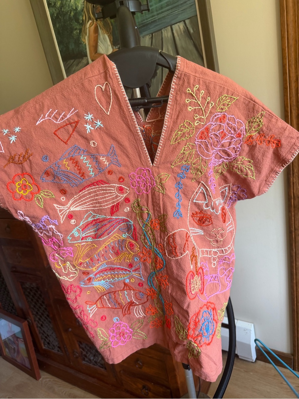 New. Handmade in Thailand Embroidered Coral V-Neck Women’s Top